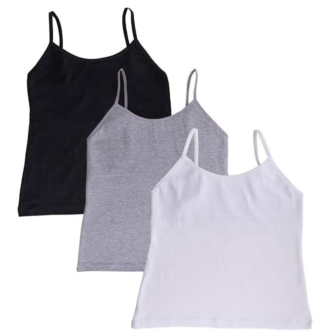 Cotton Camisole for Beginners | Beginners Cami for Puberty | Flat Padding for Nipple Coverage | Confidence for School & Home | Soft Stretchy Cotton | Pack of 3 | Size -L Multicolor-image-23