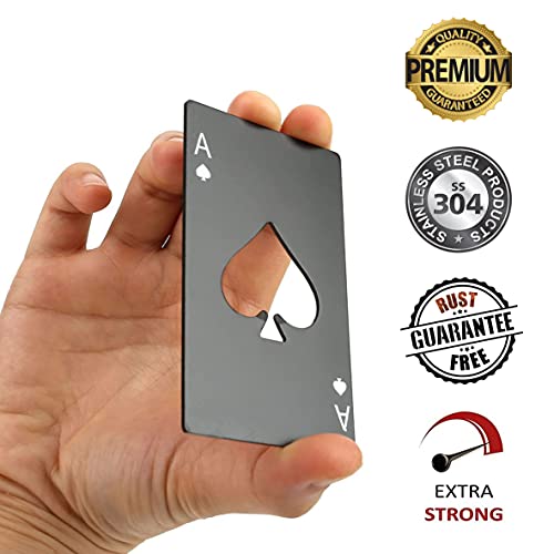 Image of Premium Bottle Openers (Set of 2), Stainless Steel Bottle Opener for Beer Wallet Size Bottle Openers Ace of Spade Bottle Cap Opener Black