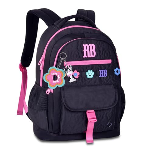 Mochila de Costas Rebecca Bonbon Flower Power RB26235 Grande Juvenil Soft 2026 (Preto)