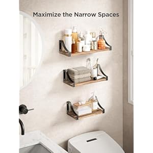 Amada homefurnishing floating shelves wall mounted set of 3 rustic wood wall shelves for bedroombathroomliving roomkitchenlaundry room storage decoration rustic brown  urban country home decor