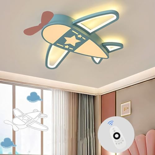 PANNN Plafonnier Led Enfant Plafonnier Avion Créatif 52W LED Plafonnier Chambre Enfant Dimmable Avec Télécommande 3000K-6500K Luminaire Jardin D'enfants...