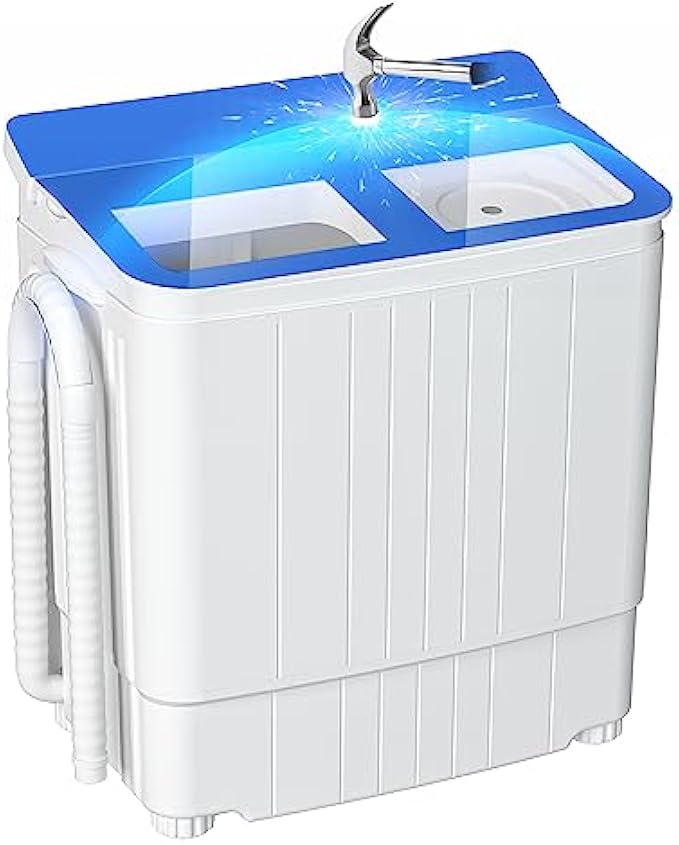 INTERGREAT Portable Waher and Dryer, 17.6 lbs Mini Small Washing Machine Combo with Spin Dryer, Compact Twin Tub Laundry Washer Machine for Apartments, Dorm, Rv, Camping, Blue