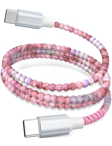 Image of USB C to USB C Cable 3FT,60W Beaded Phone Fast Charging Cord&Car Charger for iPhone 17 16 15 Pro Max /iPad Air 10th A16 for Samsung S26 S25 S24 Ultra A17 Android Phone Charger Cute Girl Women,PurpleRed