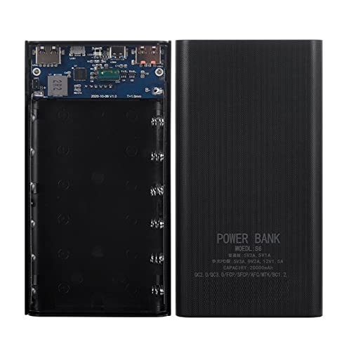 Bortivier 18650 Battery Power Bank Box 22.5W Pantalla LCD de Carga RáPida 20000MAh Power Board para 6X18650 Battery Powerbank Case(A)