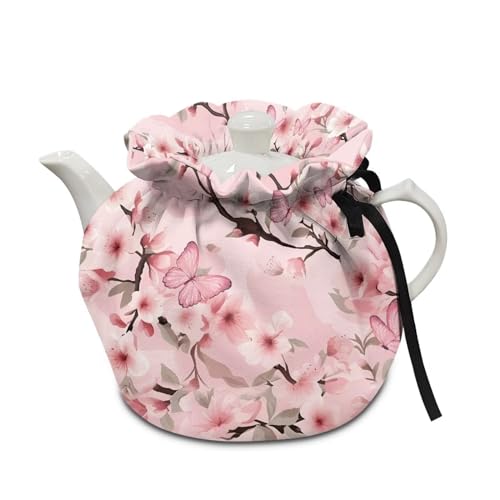 Image of Pink Cherry Blossom Tea Pots Cosy Cotton Tea Cosy for Teapots Dust Cover Breakfast Insulation Lid Warmer Tea Cosy Kitchen Coffee Table Decorative Accessories