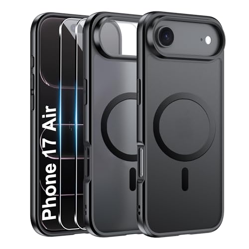 Effcotuo Funda Magnética para iPhone Air Case Compatible con MagSafe con 2 Piezas Protector de Pantalla Cristal Templado, Acrílico Carcasa Respaldo Translúcida Mate Antigolpes Cover