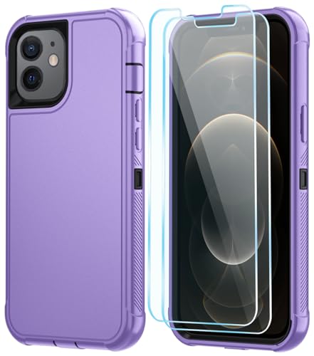 Image of SunStory Compatible with iPhone 12 /12 Pro Case with HD Screen Protector, 3-Layer Heavy Duty Full-Body Cover,3 in 1 Hybrid Protective Case for iPhone 12 /12 Pro 6.1 inch,Violet