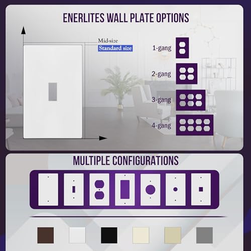 Image of ENERLITES Screwless Toggle Switch Wall Plate, Child Safe Light Switch Cover, Standard 1-Gang 4.68 inch x 2.93 inch, Unbreakable Polycarbonate Thermoplastic, UL Listed, SI8811-W-10PCS, Glossy White, 10 Pack