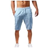 DRESCOKLJ Kurze Hosen Herren Leinenhose Kurz Beige Kurze Hosen Herren Leinen Schwarz Shorts Herren Leinen Sommer Bermuda Shorts Herren Leicht Atmungsaktiv Freizeithose