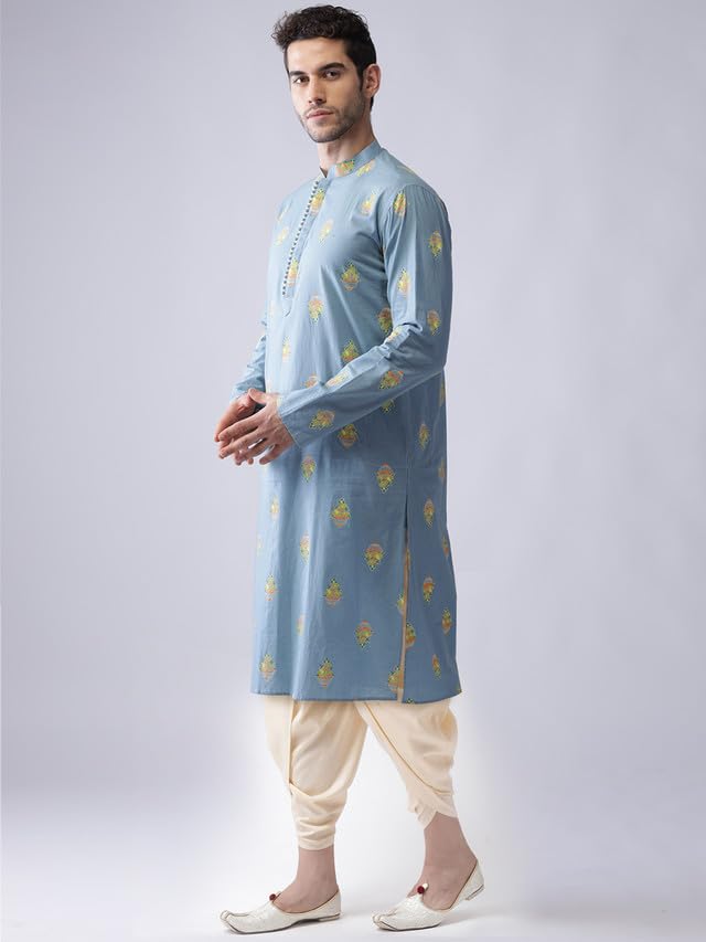 Ensemble ethnique Kurta Dhoti bleu en coton de prestige