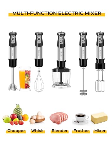 Handor 6-in-1 Hand Immersion Blender, 1000W 12 Speed Handheld Blender with 600ml Beaker, 500ml Chopper, Egg Whisk, Milk Frother, Stainless Steel Blades for Soup, Smoothie, Puree image 5