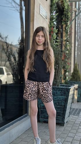 Image of Arshiner Girls Summer 2 Piece Outfit Sleeveless Top and Paperbag Waist Shorts with Pockets Kids Shorts Set Ages 5-13