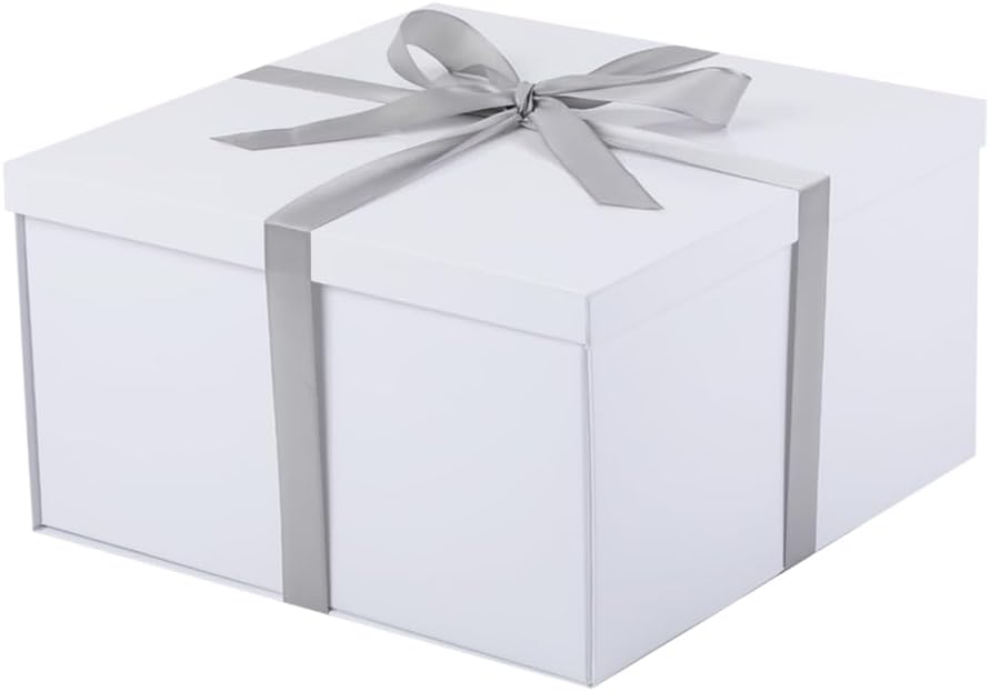 UoeRing 2Pcs White Extra Large gift box with lids 13×13×7 Inches gift boxes for presents,Birthday Box (include Ribbon, Paper Shred Filler Gift Card & Envelopes)