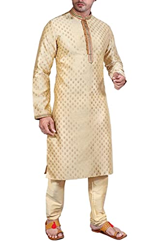 SK105 Men's Beige Kurta Pajama Set Wedding Kurta Pyjama Indian Party Suit2