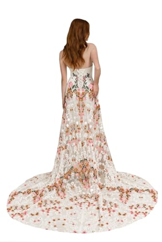 2025 Women's Strapless Mermaid Boho Wedding Dresses Colored Embroidery Bridal Dress for Fall Wedding SF098