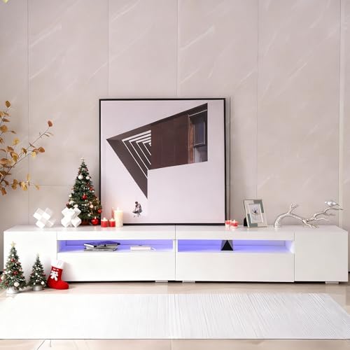 Jaxenor 240cm TV Schrank Weiss, Helles Panel Lowboard Wohnzimmer mit...