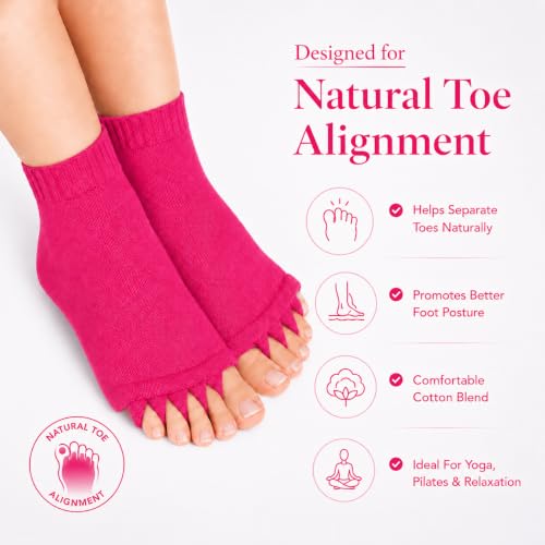 Image of Foot Alignment Orthopedic Cotton Socks for Men & Women | Five Toe Separator | Foot Pain Relief | Bunion Corrector | Plantar Fasciitis Support | Improves Posture & Flexibility | Free Size | Pink | 1 Pair