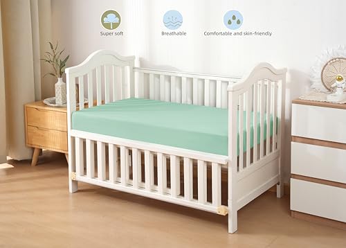 Image of HBHLFZ Crib Sheets for Boys, Girls, 28x52 Inch Fitted Crib Sheet - 8 Inch Deep Pocketed Fixed Sheet - Soft and Comfortable Microfibre - Fits Standard cot and Toddler mattresses, Green