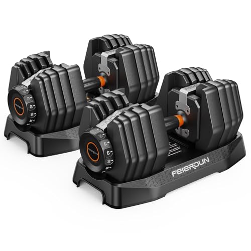 FEIERDUN Adjustable Dumbbell Set, 5-52.5lb Free Weight Dumbbells,...