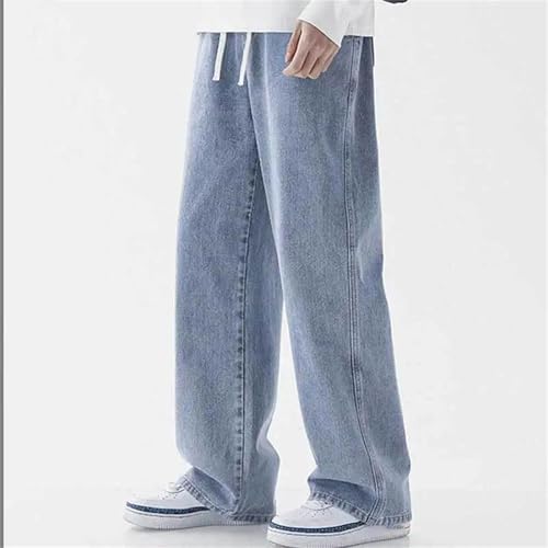 Men's Banding Jeans Loose Straight Drape Denim Pants Vintage High Street Casual Daily Baggy Trousers4
