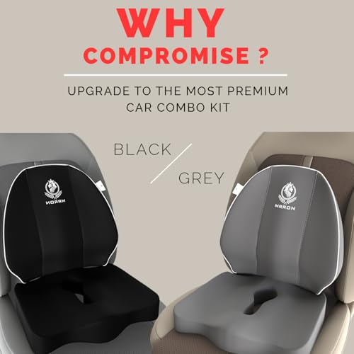 Image of MRRON Car Seat Lumber and Coccyx Pillow Kit Memory Foam Back Support and Siting Cushion Ergonomic Adjust Sitting Position Relief Pain for Car or Office Chair (Black, Spine Support)