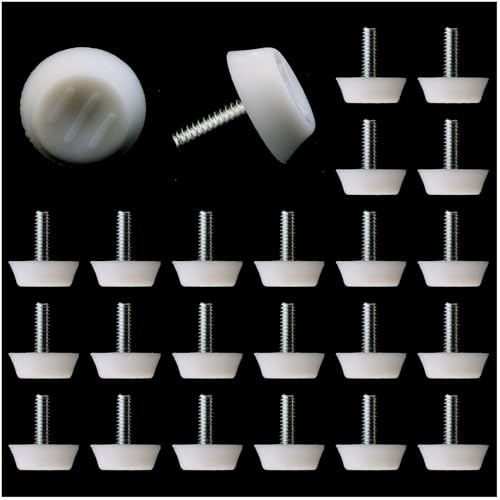 MEETOOT 24 Adjustable Furniture Feet Pads, M6x15mm Adjustable Furniture Caster Screws for Tables, Chairs, Cabinets, Furniture Legs, White