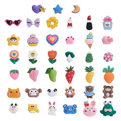 Cabujones de resina con corazón y animales Pandahall para manualidades con reverso plano