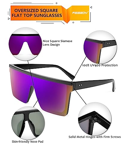 Image of FEISEDY Oversized Square Trendy Sunglasses Womens Mens Futuristic Flat Top Visor Shades UV400 B2470