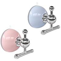 ImyHok Suction Cup Towel Hooks for Shower Glass Door No Drill Wreath Hanger Hook for Front Door Windows Decor Coat Hook for Bath Kids Room Kitchen Hanging Key Holder Robe Loofah﻿ (Pink Blue, 2 PCS)