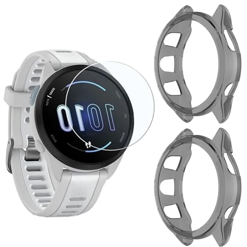 MWOOT Kompatibel mit Garmin Forerunner 165 Schutzfolie und Hülle, 9H Härte Kratzfest Displayschutz Schutzglas, Smartwatch Screen Protector Set mit Schutzhülle(4+2Stk.)