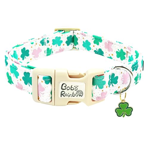 Image of St Patrick's Day Dog Collar-Adjustable Cute Trefoil Pet Collars Cotton Clovers Holiday Puppy Collar Green Spring Necklace Gift for Medium Dogs