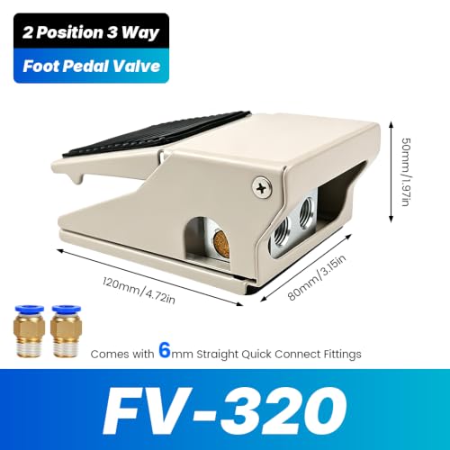 Válvula de pedal neumático FV320 de 3/2 vías con rosca PT 1/4 y racores de 6mm 3