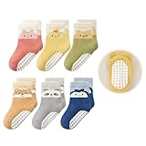 Bearbay Baby Socks 6 Pairs - Non-Slip Gripper for Toddlers, Infants & Kids, Soft Cotton Crew Socks for Boys & Girls