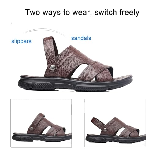 Generic Mens Sandals Leather Anti Slip, Breathable Casual Beach Fisherman Sandal Slip on Open Toe Slipper Dual Use for Outdoor Beach Walking Driving4