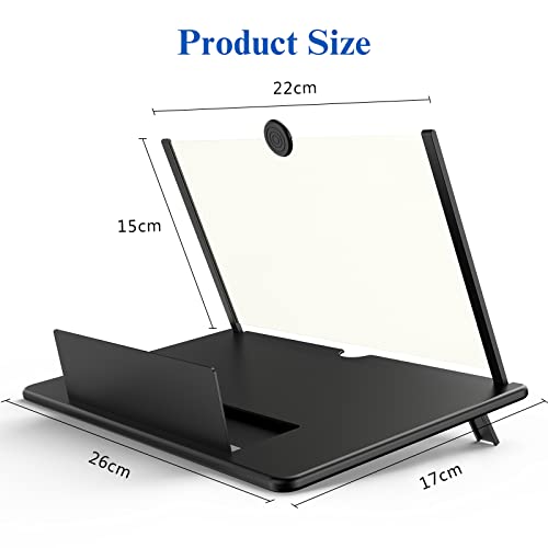 12" Screen Magnifier for Cell Phone -3D HD Magnifying Projector Screen Enlarger for Movies, Videos and Gaming – Foldable Phone Stand Holder with Screen Amplifier–Compatible with All Smartphones