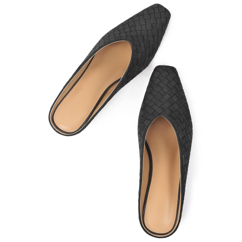 Image of Woven Mules for Women Slip on Comfortabke Metallic Slides Ladies Trendy Square Toe Hidden Wedge Mules