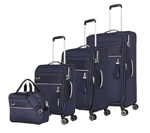 Travelite Kofferset 4 teilig Weichschale 4 Rollen, Größen S-M-L + Bordtasche, nachhaltig, MIIGO, Reisegepäck Set aus recyceltem Material, TSA Schloss, Koffer Größen L + M erweiterbar