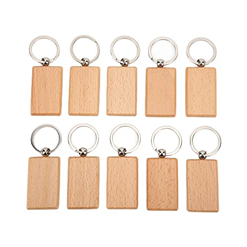 Cyrank 10 pièces Porte-clés en Bois Vierge, étiquettes de Porte-clés Rectangle en Bois Porte-clés personnalisés Porte-clés inachevé pour Bricolage Artisanat