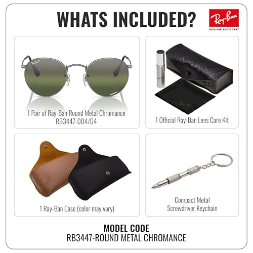 Image of Ray-Ban RB3447 ROUND METAL CHROMANCE POLARIZED Round Shape Sunglasses for Men with Official Eyewear Kit