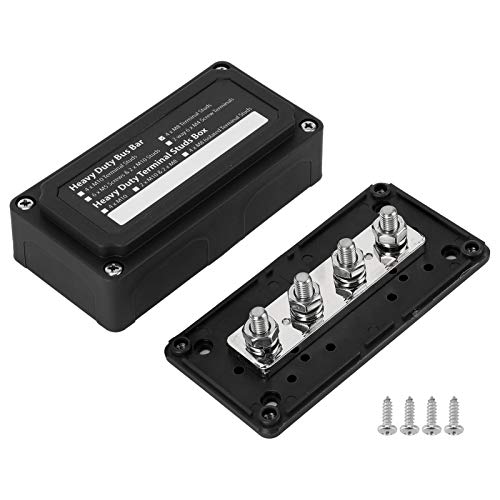 300A Bus Bar Power Distribution Box, 48V DC, 4 Studs Universal for Car, Ship, Boat, RV, Heavy Duty with Glass Fiber Reinforced Nylon Base and M8 Terminal Studs (A (Black))