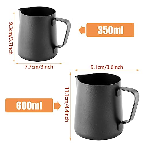 Cacakee Milk Frothing Pitcher Stainless Steel Espresso Steaming Pitchers, 20Oz/600Ml Coffee Milk Frother Cup For Espresso Machines Latte Art, Matte Black #TOP1