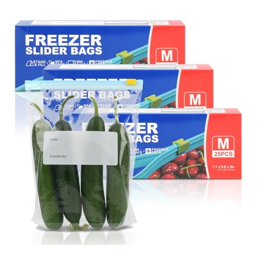TAIYUNWEI - 75 sacchetti per alimenti con chiusura a cerniera, riutilizzabili, con fondo espandibile, adatti per congelatore e microonde, per Sanwich, frutta, snack, verdura, cereali, carne (75 pezzi
