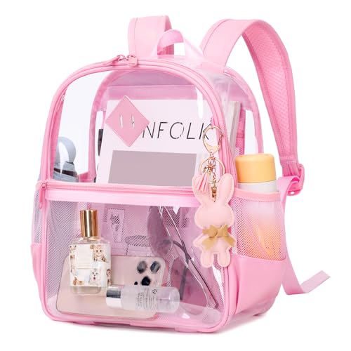 Image of MUSEVOS Clear Backpack for Stadium Events Approved 12x6x12, Thick TPU Mini Clear Bag with Front Pocket for Concert Sport Events Work Travel, Pure Pink