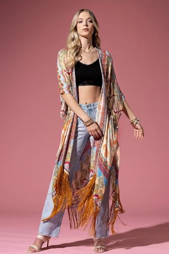 Image of Spicy Sandia Kimonos for Women Floral Beach Cover Up Loose Swimsuit Bathing Suit Coverup Cardigan for Summer Swimwear
