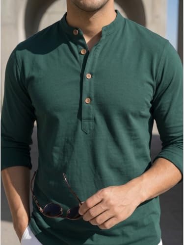 Image of DEELMO Combo of Men's Cotton Blend Solid Regular Fit Full Sleeve Short Kurta | Men's Trendy Short Kurta Pack of 2