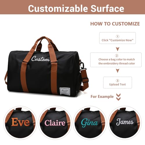 Customizable Embroidered Oxford Duffle Bags with Shoe Compartment, Large Travel Gym Bags for Women & Men, Waterproof Weekender Overnight Tote for Sport, Hiking, Camping(Multiple Color)2