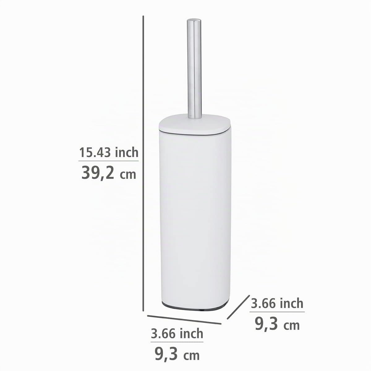 WENKO Escobillero cerrado Alassio, escobillero de diseño cerrado con escobilla negra y cabezal reemplazable para inodoro Ø 8,5 cm, acero, 9,3 x 39,2 x 9,3 cm, blanco mate