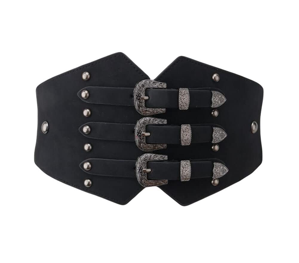 Diyafas Retro Women's Wide Waist Cinch Belts for Dresses Shirts Elastic Waistband Ladies Corset, Black, One Size