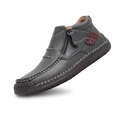 2026 Mocasines casuales para hombre, material exterior, cómodos zapatos de senderismo para el día a día con cremallera lateral, perfectos jeans pantalones casuales zapatos para hombre, gris, 46 EU