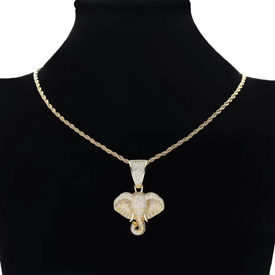 DINESH STORES 925 Sterling Silver Necklace with Elephant Head Pendant, 1 Carat Round Cut Diamond Pendant Necklace Good Luck Jewelry For Women and Men, 18 inches